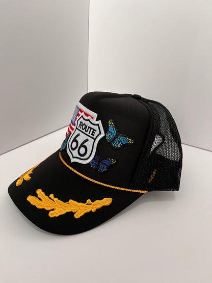 Black Trucker Hat with Gold Detail